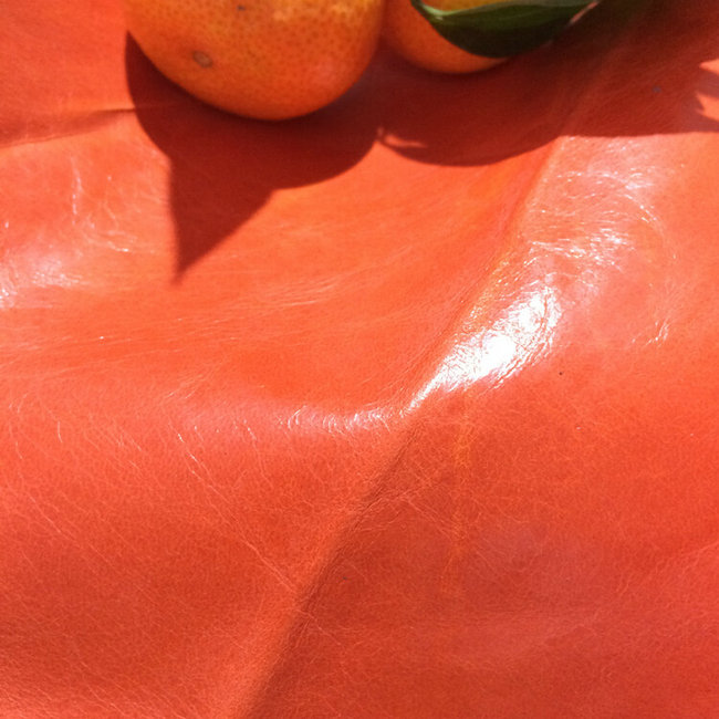 整张牛皮，家具沙发油腊皮，鲜亮橘黄真皮，装修真皮